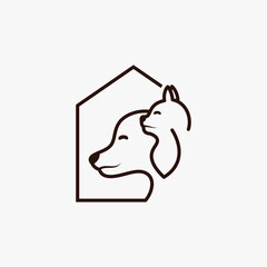 Pet house logo design with dog cat icon logo and creative element concept
