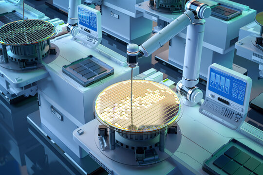 Semiconductor manufacturing with robotic arms and silicon wafers