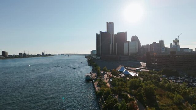 Detroit, Michigan, United States. panoramic aerial view of the city of Detroit. Central Business District. 