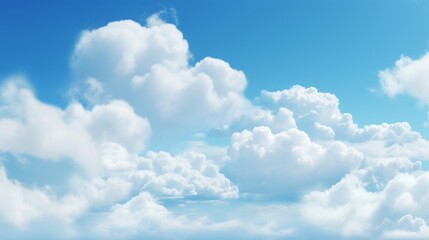 Naklejka na ściany i meble Fluffy white clouds in sunny blue sky