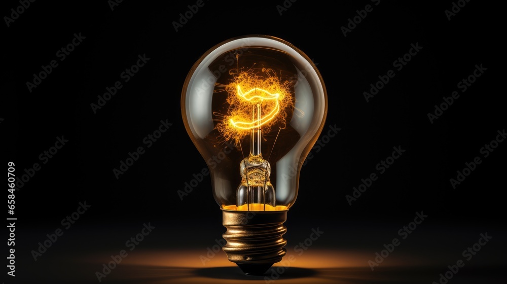 Sticker lightbulb idea concept with colorful liquidof splashing unique creative idea on black background, ge