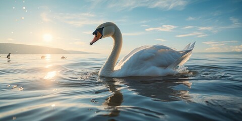 swan submerged in the sea, generative AI - obrazy, fototapety, plakaty