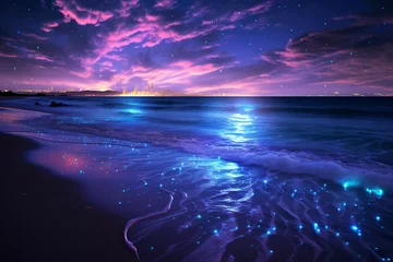 Fototapeten sea ​​on the beach with neon © Samsul