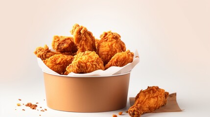 Fried chicken in paper bucket isolated