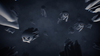 Spooky ghost flying with mystic fog, halloween concept.