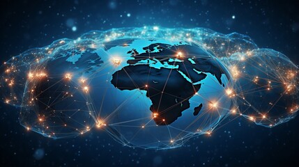 Global network across the planet Earth. Blockchain - obrazy, fototapety, plakaty