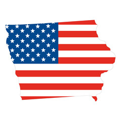 Map of Iowa with USA flag. USA map