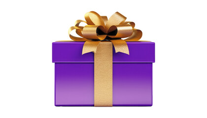 purple gift box with gold ribbon isolated on transparent background cutout
