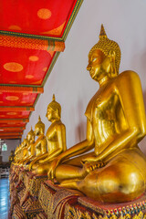 Golden Buddhas Line Phra Rabiang Wat Pho Bangkok Thailand