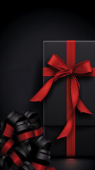 Black friday sale concept. Black gifts on dark background with copy space for text.