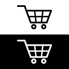 black and white shopping cart icon