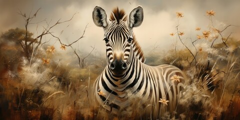 Fototapeta na wymiar zebra's expression and pose, the painting can convey various emotions or narratives, generative AI