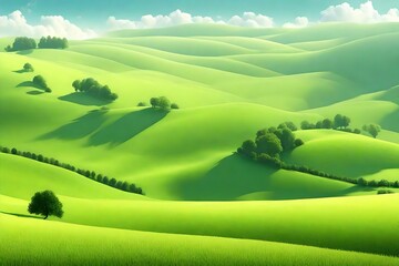 landscape with green field and sky generated by AI technology