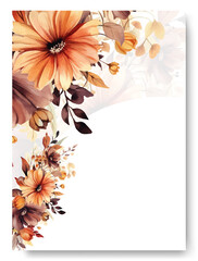 Border wedding invitation card template design, Golden brown gerbera daisy flower decorated on line frame on white