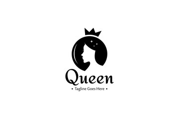 queen logo, royal princess in simple flat style concept suitable for beauty products, perfumes, cosmetics. - obrazy, fototapety, plakaty