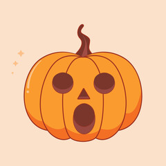 Halloween pumpkin with scary face on light background. Vector cartoon Illustration.