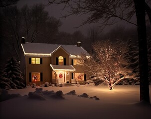 Enchanted Winter Evening with Cozy Festive Home
