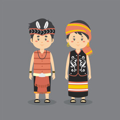 Couple Character Wearing West Kalimantan Traditional Dress