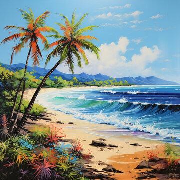 painting of a tropical beach in the style, generative ai