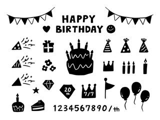 手描きのパーティーアイコンセット　モノクロ