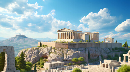 View of the Acropolis in Athens with classical temples
