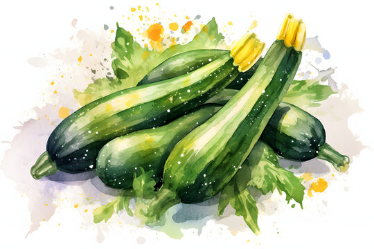 Zucchini Watercolor Art Style