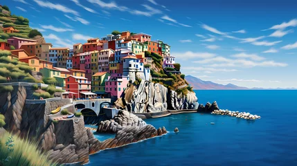 Foto op Plexiglas the colorful villages of the Cinque Terre located on the coastal cliffs © ginstudio