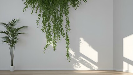 Minimalist Elegance Foliage Shadow on White Wall