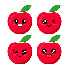 This is a set of kawaii apple illustrations. This illustration is suitable for children to learn the names of fruits