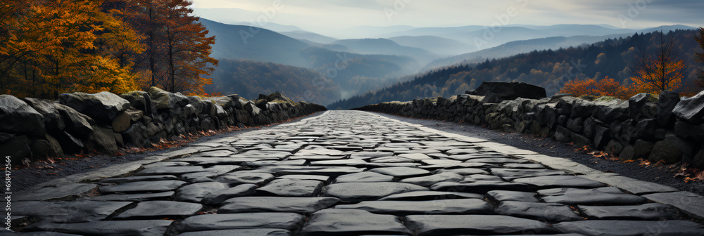 Wall mural Mountain cobblestone road - fall - autumn - peak leaves 