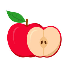 This is an illustration of an apple, one of which has been cut and the other is still intact