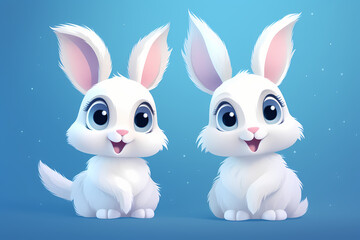 Obraz na płótnie Canvas Two cute rabbits in cartoon style.