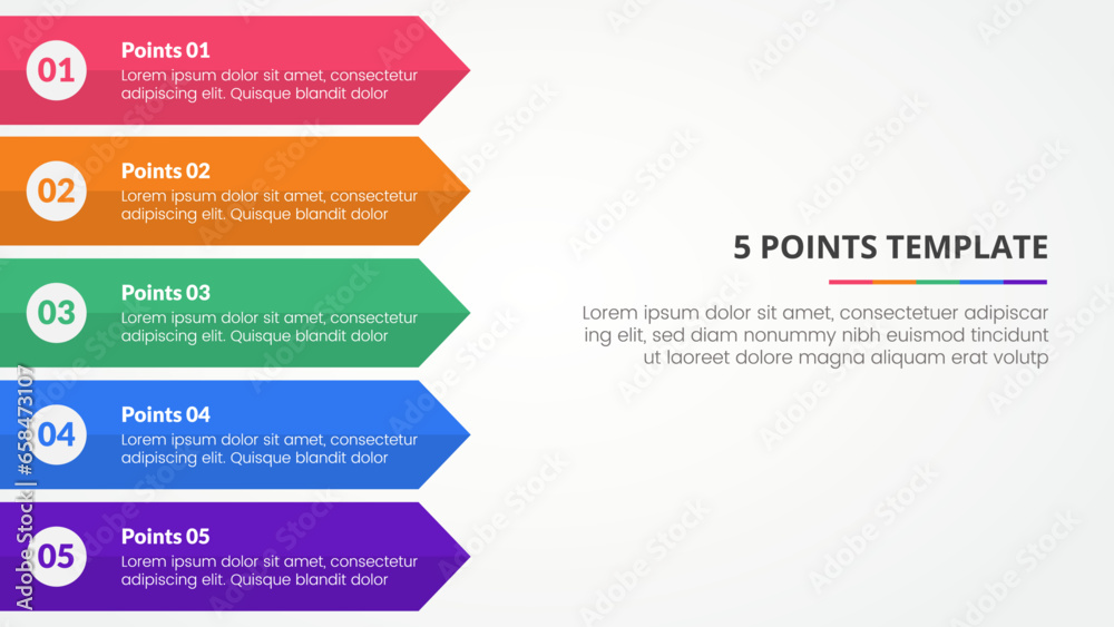 Aufkleber 5 points stage template infographic concept for slide presentation with long rectangle arrow right d