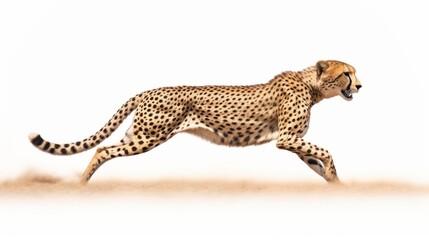 A graceful cheetah sprinting across the grasslands on a white background