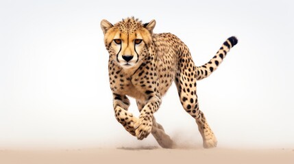 A graceful cheetah sprinting across the grasslands on a white background
