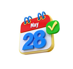 Obraz na płótnie Canvas 28th May Calendar 3d icon
