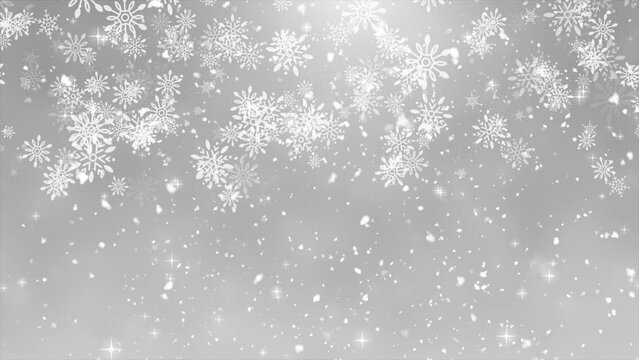 White Holiday Winter Snowflakes Christmas Background. White Christmas Snowfall Background. Seamless Loop
