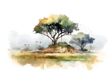 Savanna View Watercolor Art Style