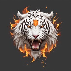 Fire white tiger head mascot, for t-shirts, banners and esports game logos, etc. AI generated