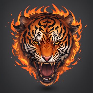Fire tiger head mascot, for t-shirts, banners and esports game logos, etc. AI generated