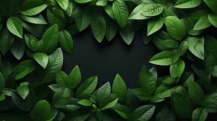 The composition is composed of a frame of juicy green leaves with a beautiful texture and a note on a paper card. Flat lay. Nature concept, copy space. - obrazy, fototapety, plakaty