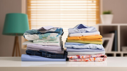 A stack of clean, colorful clothes