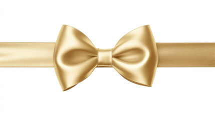Gold satin bow with ribbons on white background - obrazy, fototapety, plakaty