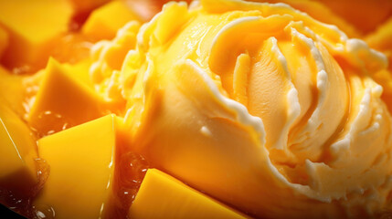 Close-up of yellow mango ice cream balls - obrazy, fototapety, plakaty