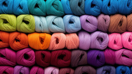 Background of colorful skeins of woolen threads