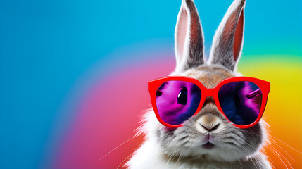 Cool Easter Bunny with Sunglasses on Colorful Background Happy Easter Greetings from the Stylish Bunny Hip Easter Rabbit in Shades for Festive Celebration 