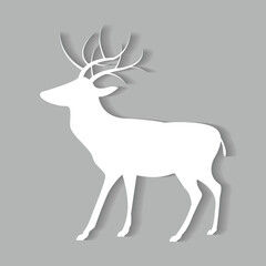 White reindeer vector with shadow on gray background. Decoration of christmas day .