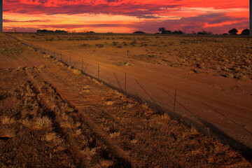 The dingo fence separating New South Wales from Queensland in the far outback.