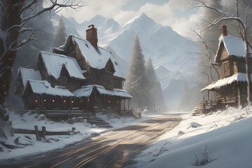 winter landscape with houses.
Generative AI