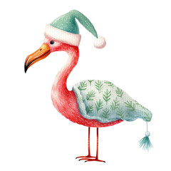 Watercolor christmas flamingo clipart